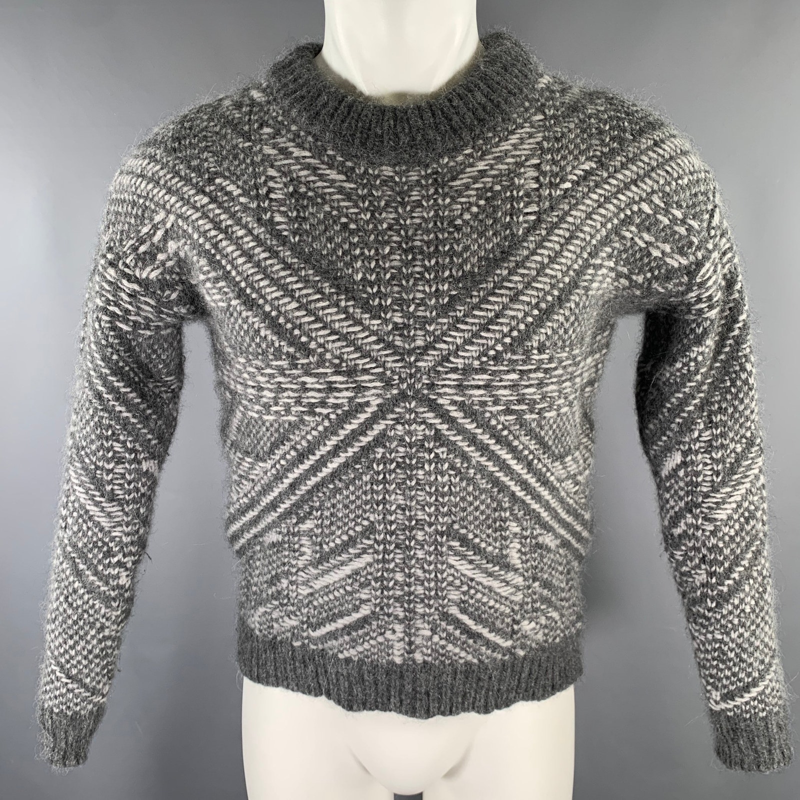 Les Hommes Size Xs Grey Light Grey Angora Blend Crew-Neck Sweater